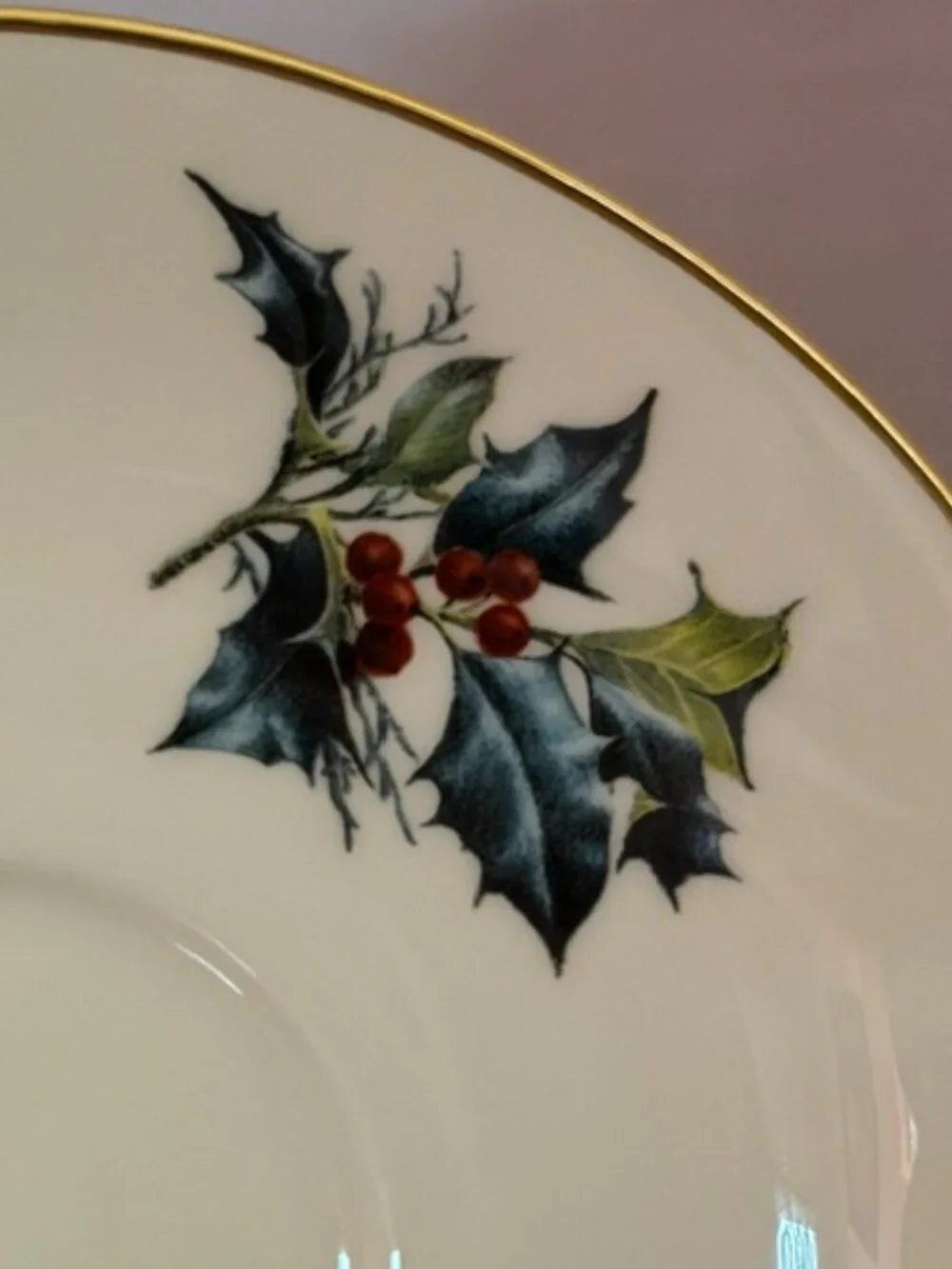 Set of 6 Vintage 1995 Lenox Winter Greetings Saucers Holly & Berries w Gold Trim